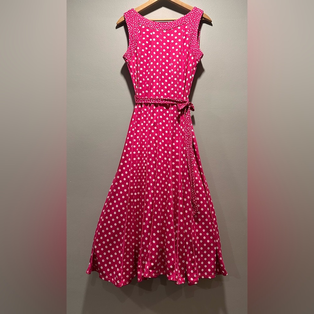Perceptions New York Sleeveless Pink & White Polka Dot A-Line Midi Dress Size M